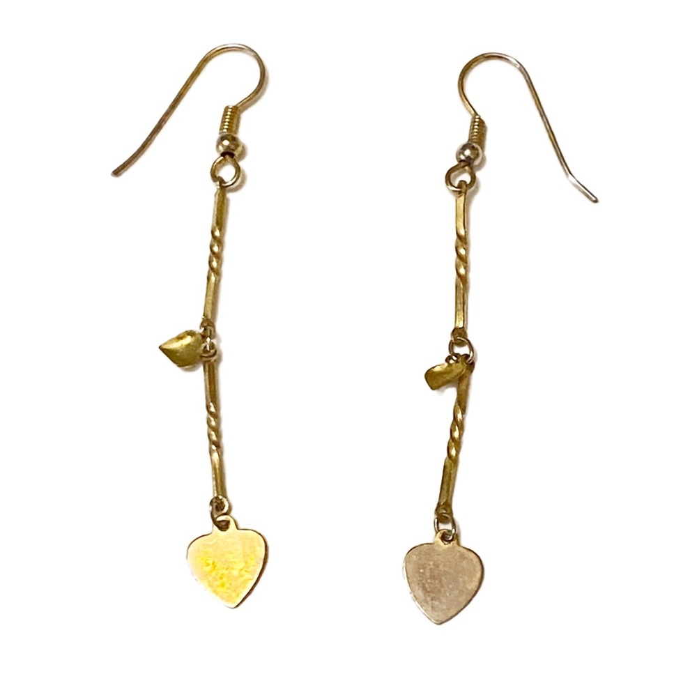 Vintage Earrings Heart Shaped Dangle Drop Gold Tone Dainty